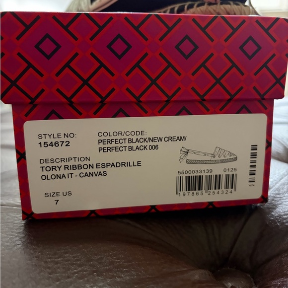 Tory Burch Black Canvas Espadrille Flats with Cream Logo Ribbon - Picture 4 of 4